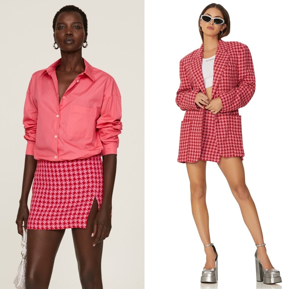 AFRM‎ Y2K Pink Houndstooth Check Tweed Preppy Micro Mini Skirt Small